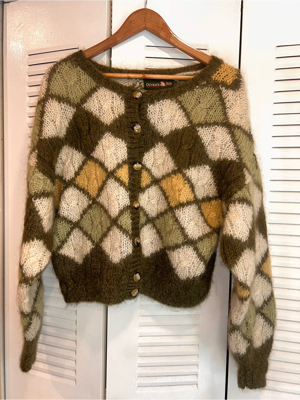 Outback Red Olive, Cream & Yellow Argyle Button Cardigan